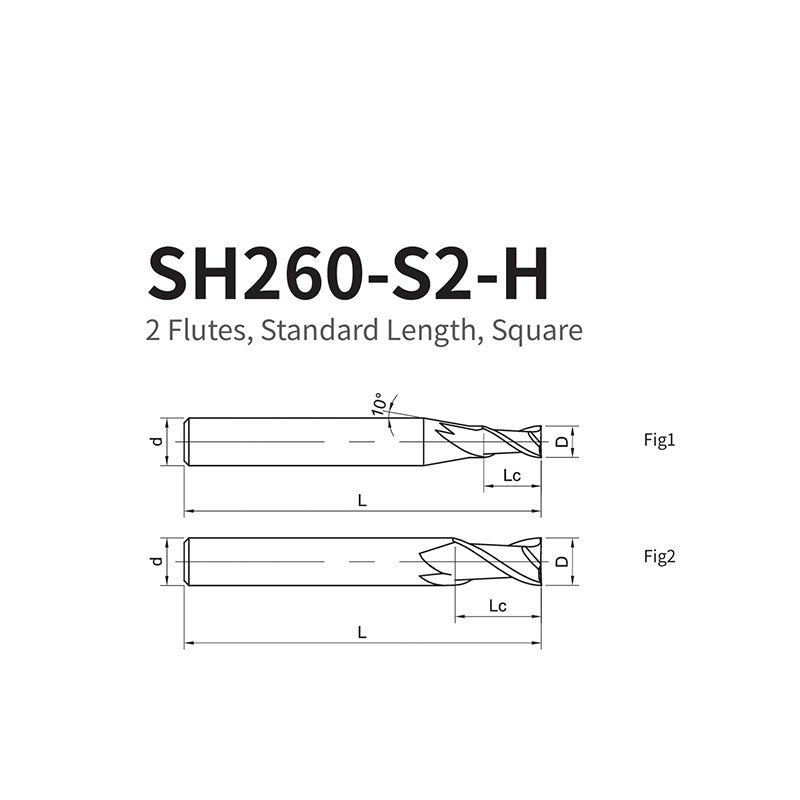 G-SH260-S2-H 2 Flutes, Standard Length, Square