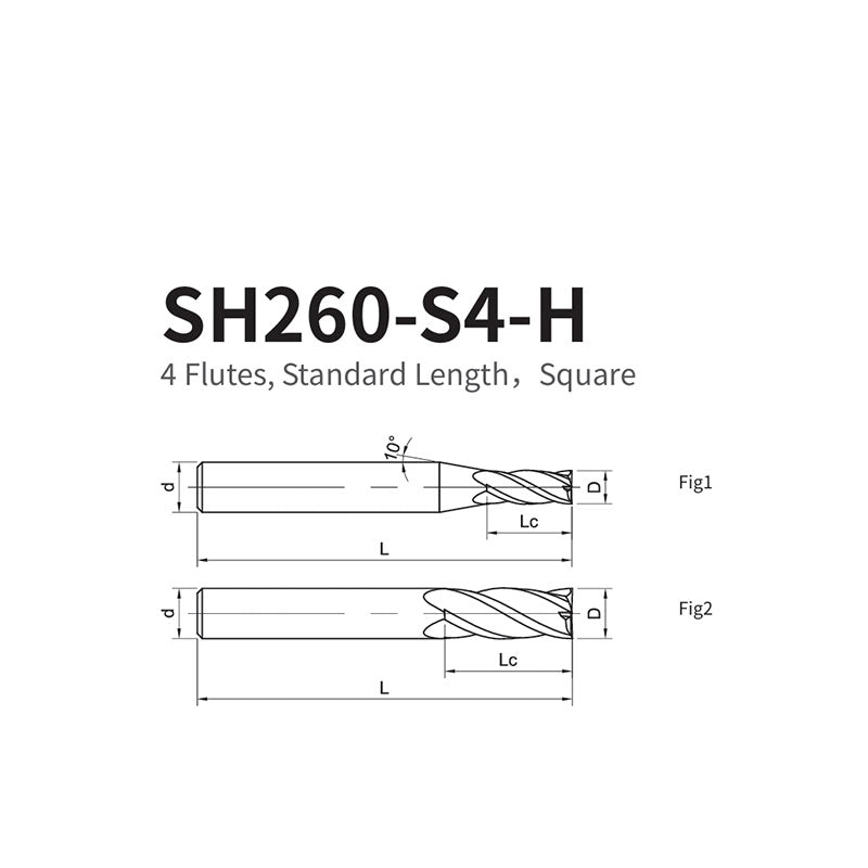 G-SH260-S4-H 4 Flutes, Standard Length，Square