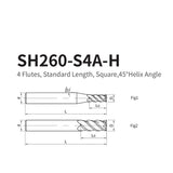 G-SH260-S4A-H  4 Flutes, Standard Length, Square,45°Helix Angle