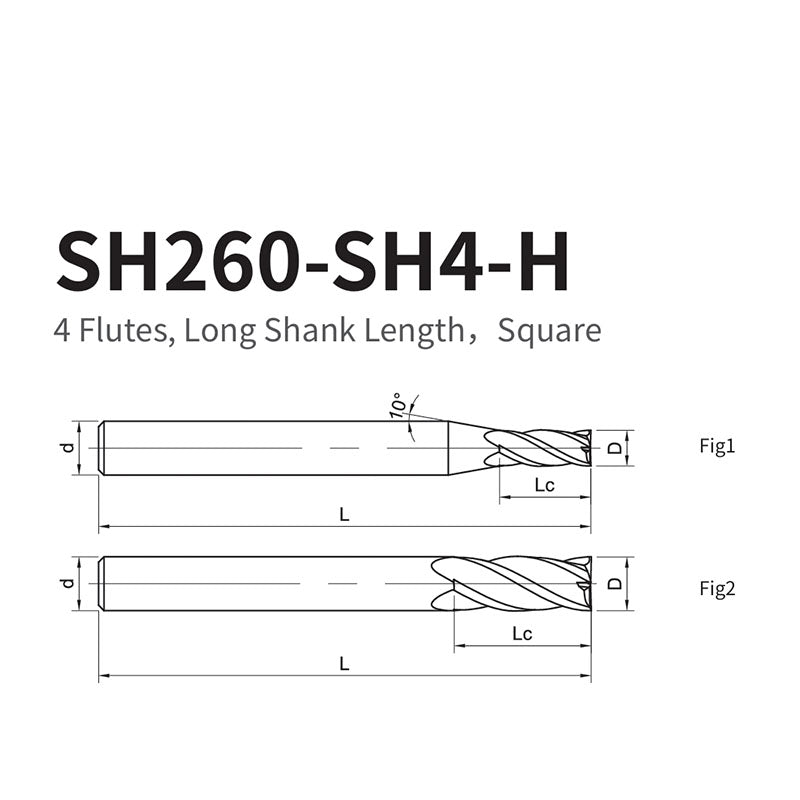 G-SH260-SH4-H 4 Flutes, Long Shank Length，Square