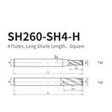 G-SH260-SH4-H 4 Flutes, Long Shank Length，Square