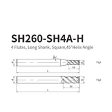 G-SH260-SH4A-H 4 Flutes, Long Shank, Square,45°Helix Angle