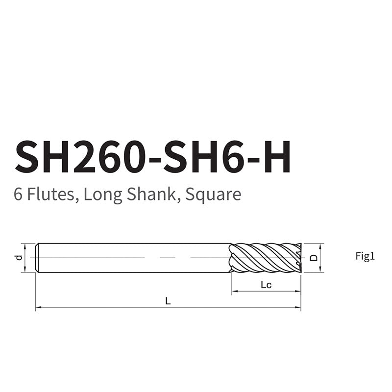 G-SH260-SH6-H  6 Flutes, Long Shank, Square