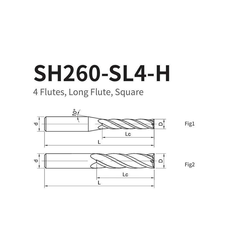 G-SH260-SL4-H  4 Flutes, Long Flute, Square