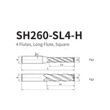 G-SH260-SL4-H  4 Flutes, Long Flute, Square