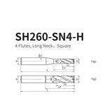 G-SH260-SN4-H  4 Flutes, Long Neck，Square