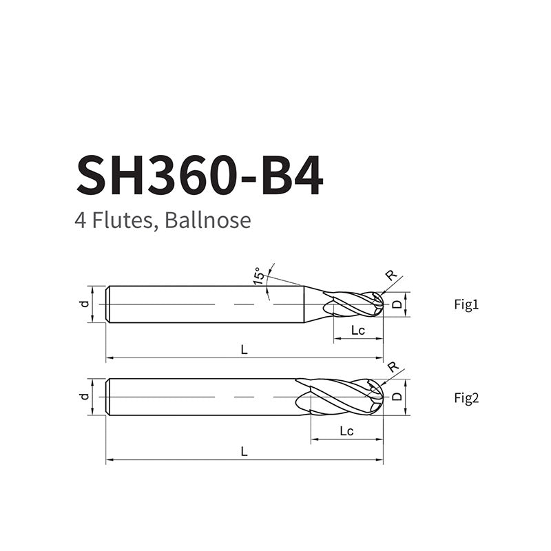 G-SH360-B4  4 Flutes, Ballnose