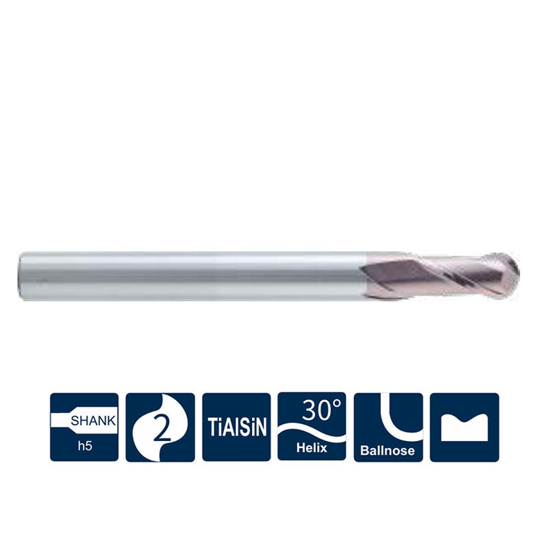 G-SH360-BH2  2 Flutes, Ballnose, with Long Shank Length