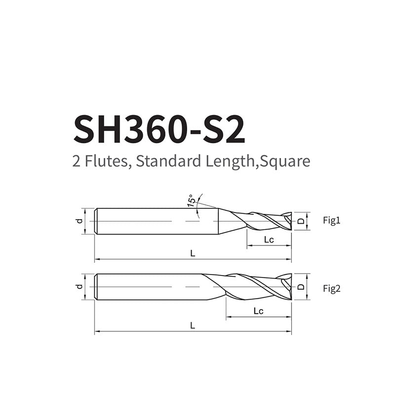 G-SH360-S2  2 Flutes, Standard Length,Square