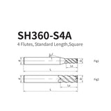 G-SH360-S4A  4 Flutes, Standard Length,Square