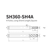 G-SH360-SH4A 4 Flutes, Long Shank Length,Square