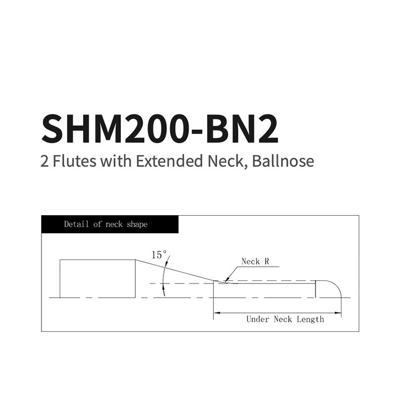 G-SHM200-BN2 2 Flutes with Extended Neck, Ballnose D0.6~1.5