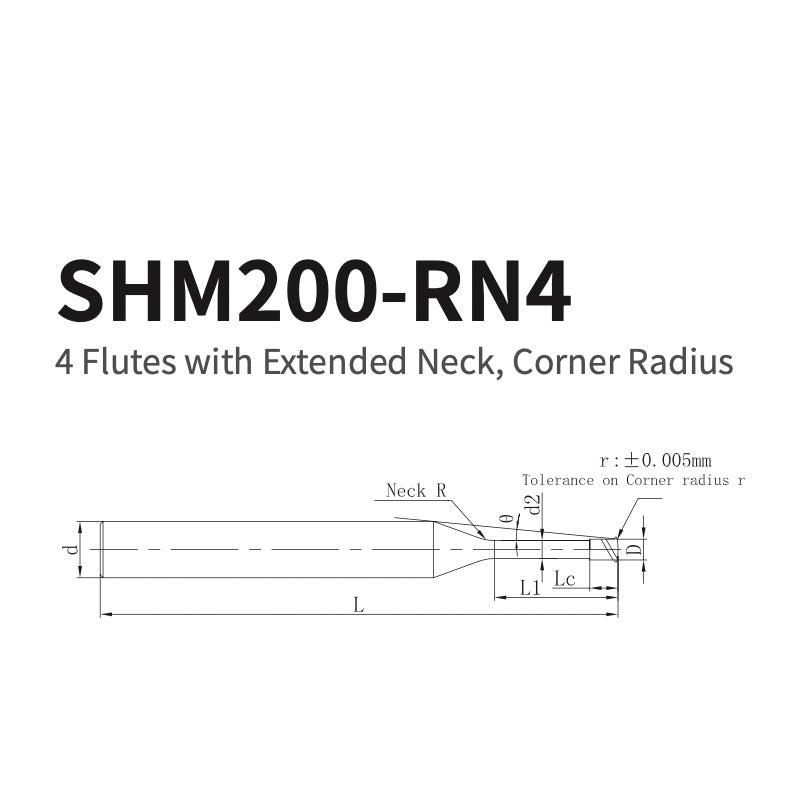 G-SHM200-RN4 4 Flutes with Extended Neck, Corner Radius D1~2