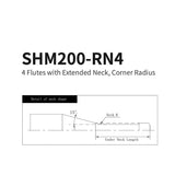 G-SHM200-RN4 4 Flutes with Extended Neck, Corner Radius D4~6