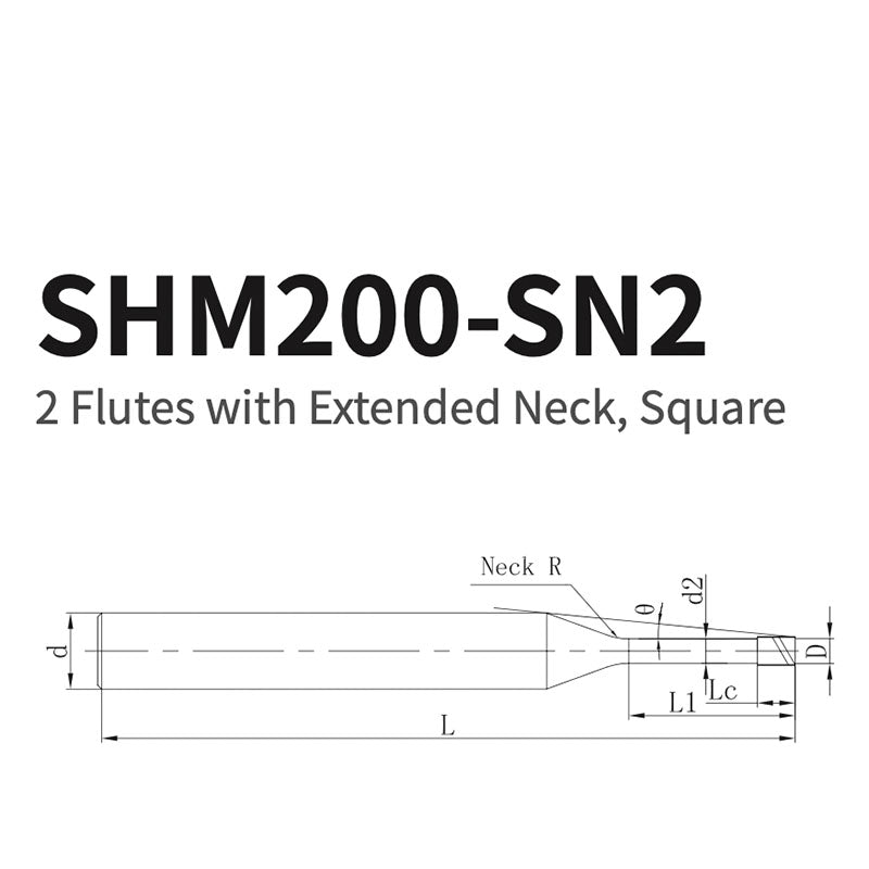 G-SHM200-SN2 2 Flutes with Extended Neck, Square D2~6