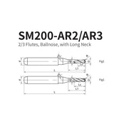 G-SM200-AR2/AR3  2/3 Flutes, Ballnose, with Long Neck