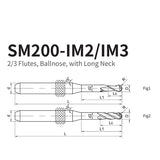 G-SM200-IM2/IM3  2/3 Flutes, Ballnose, with Long Neck Special equipment：250i