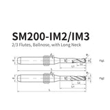 G-SM200-IM2/IM3  Solid Carbide Endmills  MILLING TOOLS  2/3 Flutes, Ballnose, with Long Neck   Interchangeable equipment：450i，540i，DMG