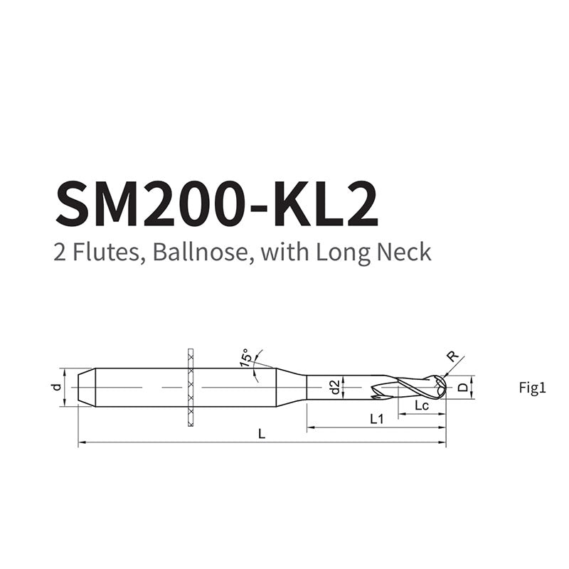 G-SM200-KL2  2 Flutes, Ballnose, with Long Neck