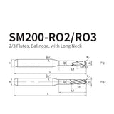 G-SM200-RO2/RO3 2/3 Flutes, Ballnose, with Long Neck