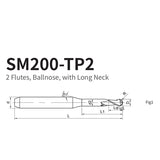 G-SM200-TP2 2 Flutes, Ballnose, with Long Neck