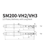 G-SM200-VH2/VH3   2/3 Flutes, Ballnose, with Long Neck  Interchangeable equipment：5Axes，Wieland，Brux  Zir，EzMill，Jensen