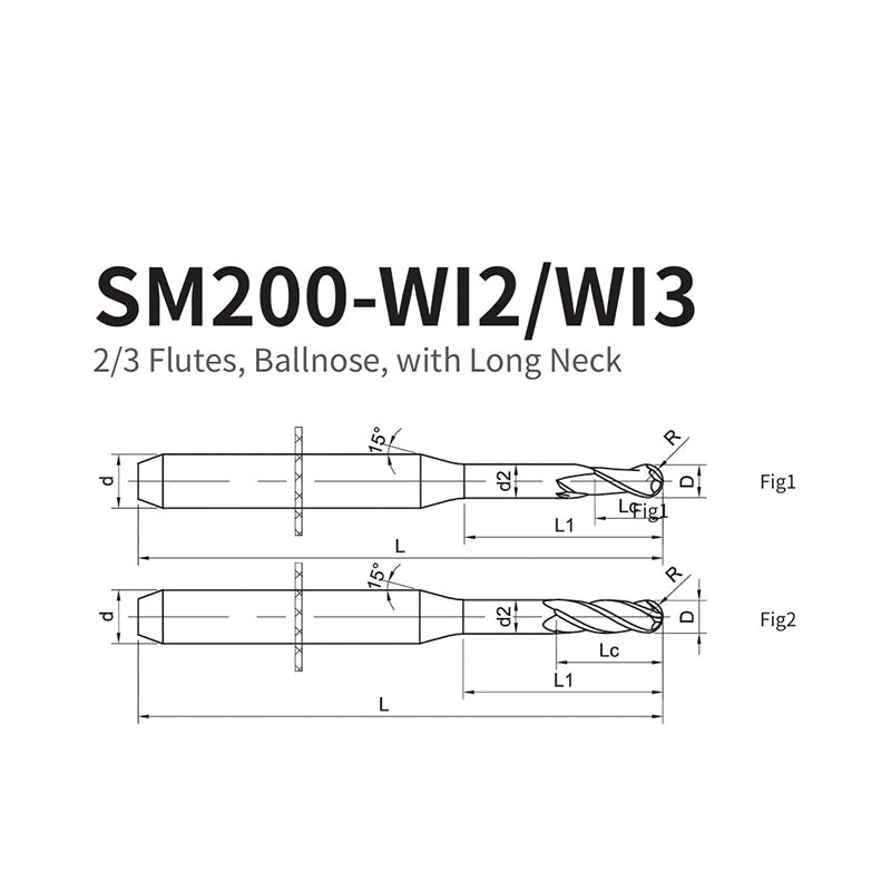 G-SM200-WI2/WI3  2/3 Flutes, Ballnose, with Long Neck Special equipment：Wieland