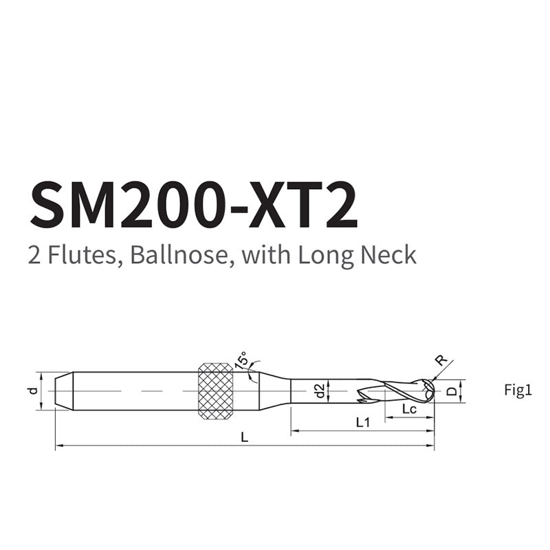 G-SM200-XT2 2 Flutes, Ballnose, with Long Neck