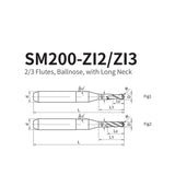 G-SM200-ZI2/ZI3 2/3 Flutes, Ballnose, with Long Neck  Interchangeable equipment：M1，M5