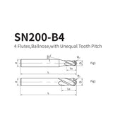 G-SN200-B4  4 Flutes,Ballnose,with Unequal Tooth Pitch