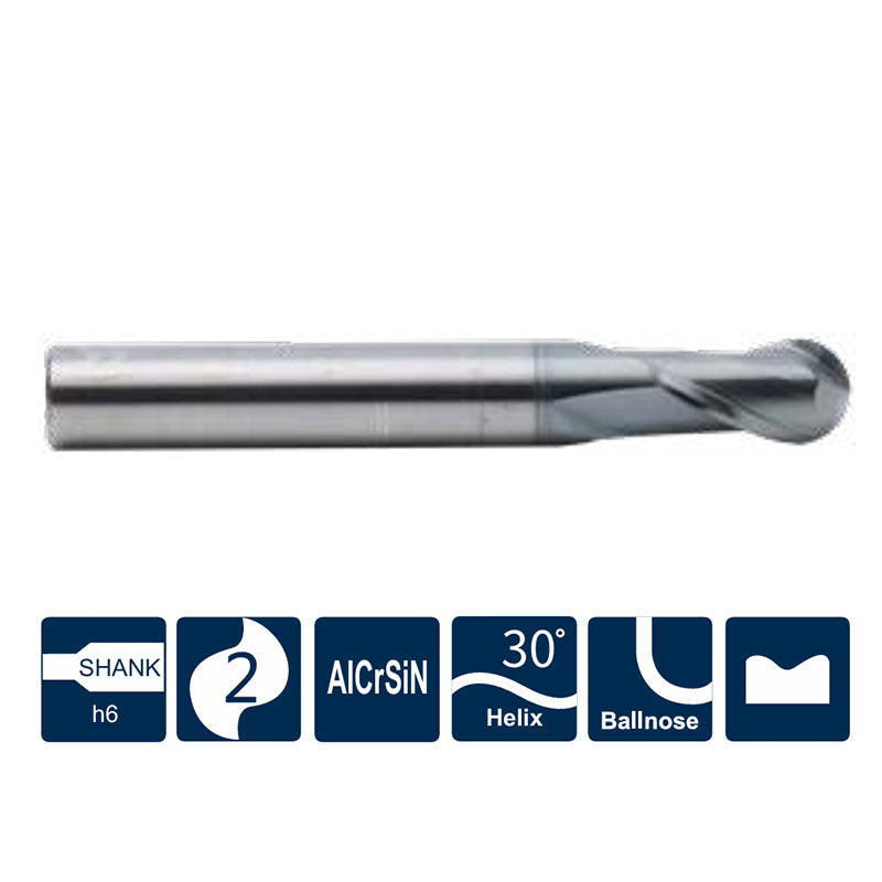 G-SP210-B2 2 Flute Ballnose Coated Endmills