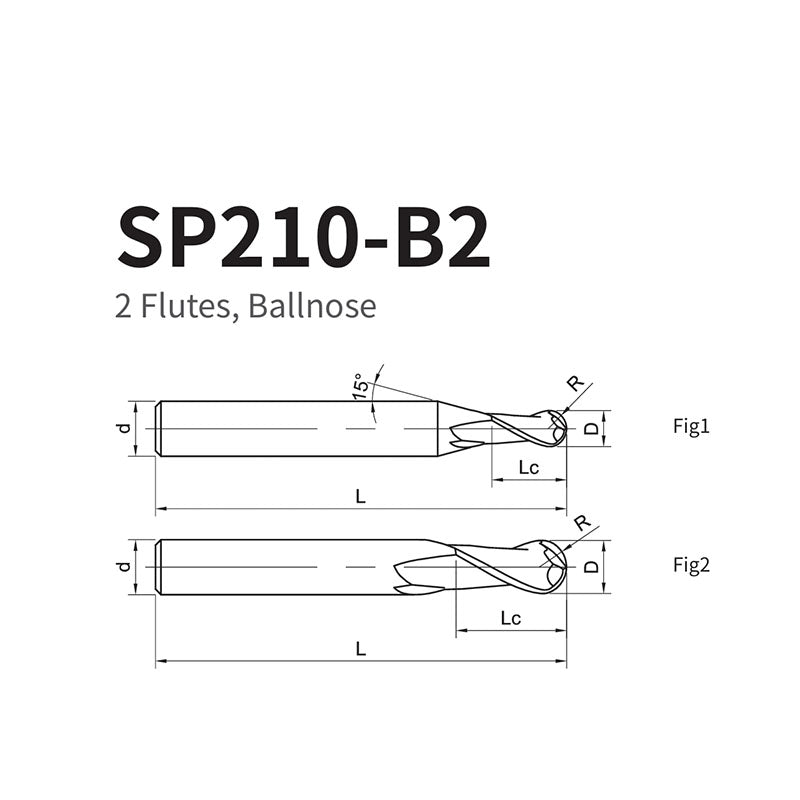 G-SP210-B2 2 Flute Ballnose Coated Endmills