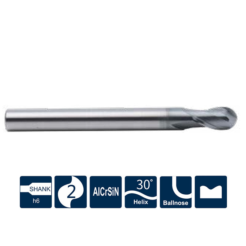 G-SP210-BH2 2 Flute Ballnose Long Shank Coated Endmills