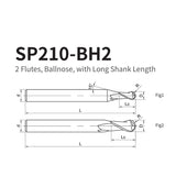 G-SP210-BH2 2 Flute Ballnose Long Shank Coated Endmills