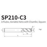 G-SP210-C3  3 Flutes, Variable Helix with Chamfer, Square