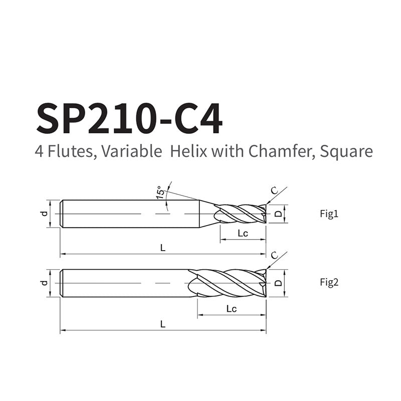 G-SP210-C4  4 Flutes, Variable  Helix with Chamfer, Square