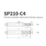 G-SP210-C4  4 Flutes, Variable  Helix with Chamfer, Square