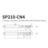 G-SP210-CN4  4  Flutes, Long Neck, Variable Helix with Chamfer, Square