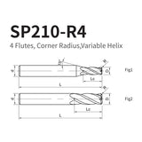 G-SP210-R4 4 Flutes, Corner Radius,Variable Helix