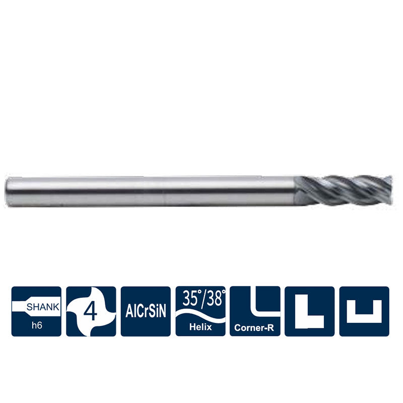 G-SP210-RH4  4 Flutes, Corner Radius,Variable Helix,with Long Shank Length