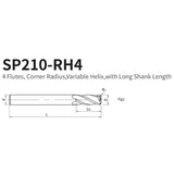 G-SP210-RH4  4 Flutes, Corner Radius,Variable Helix,with Long Shank Length