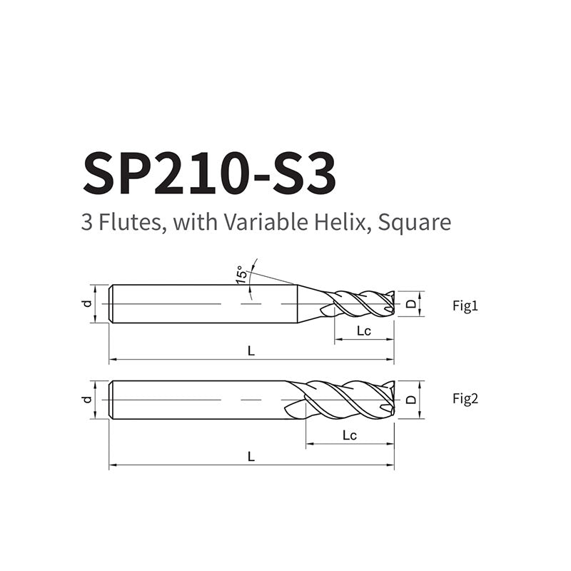 G-SP210-S3  3 Flutes, with Variable Helix, Square