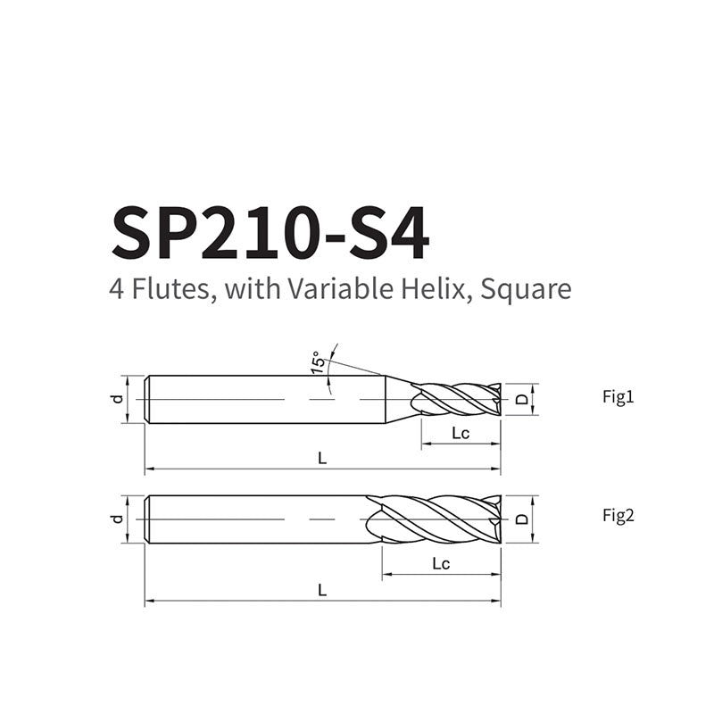 G-SP210-S4  4 Flutes, with Variable Helix, Square