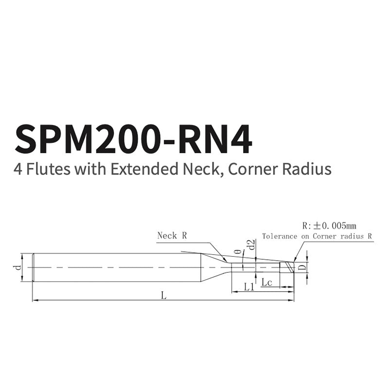 G-SPM200-RN4 4 Flutes with Extended Neck, Corner Radius D4~6