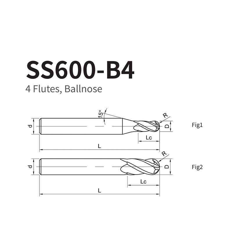 G-SS600-B4 4 Flutes, Ballnose