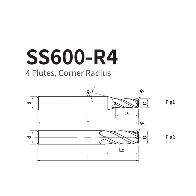 G-SS600-R4  4 Flutes, Corner Radius