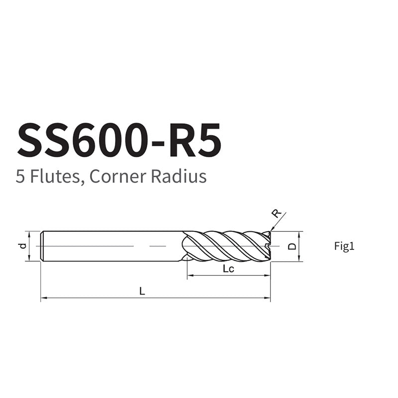 G-SS600-R5 5 Flutes, Corner Radius