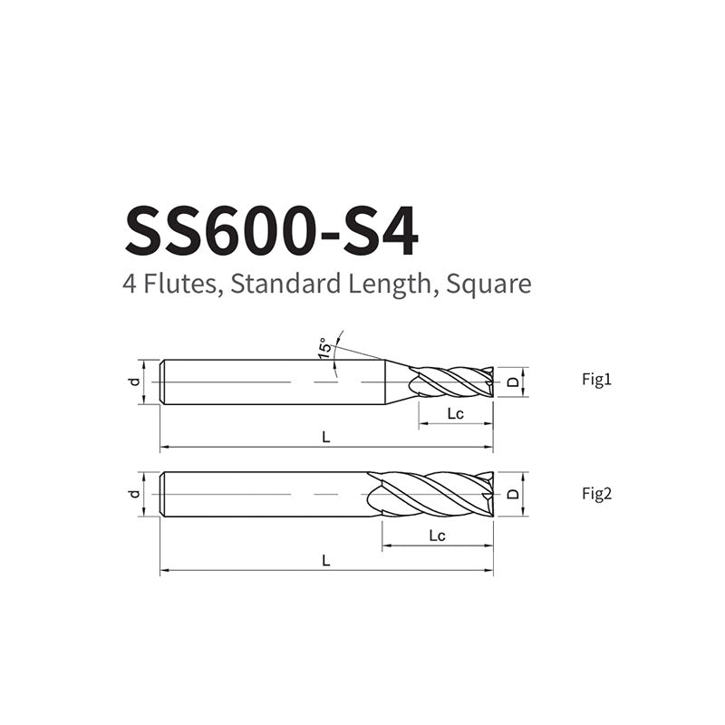 G-SS600-S4 4 Flutes, Standard Length, Square