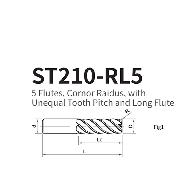 G-ST210-RL5 5 Flutes, Cornor Raidus, with Unequal Tooth Pitch and Long Flute