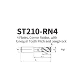 G-ST210-RN4  4 Flutes, Cornor Raidus, with Unequal Tooth Pitch and Long Neck